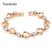 Nandudu Шарм полые браслет с кристаллом в форме сердца розовый браслет мода Валентина подарок любви B919