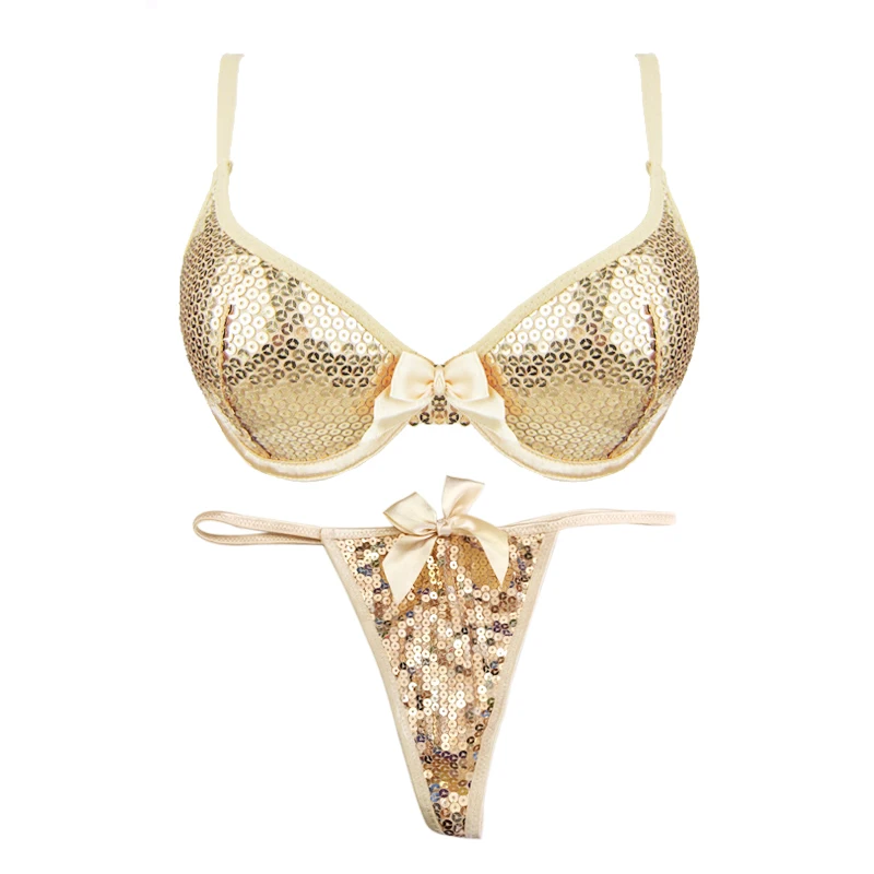 

Mierside 1211281 Bra Push Up Sexy Lingerie Women's Round Sequins Lady Underwear Bra and Sexy Thong