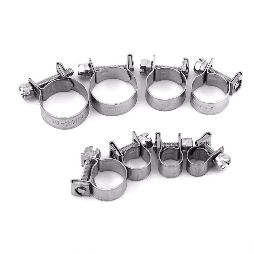 

Hot Sale10pcs Stainless Steel Hose Clamps Fuel Line Hose Pipe Clamp Clip Fastener Hardware 6mm-20mm Optional Size