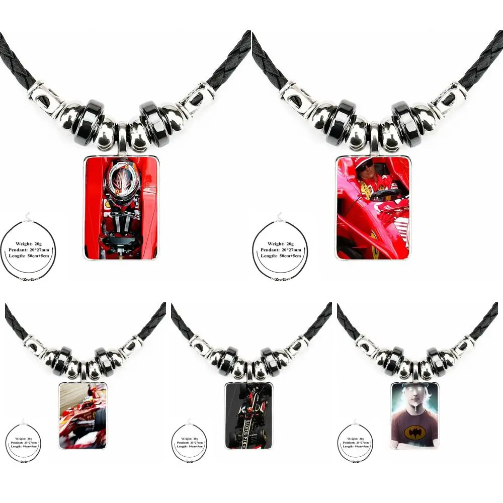 

For Women Girls Handmade Black Leather Bead Pendant Jewelry Glass Cabochon Choker Long Pendant Necklace Kimi Raikkonen - Iceman