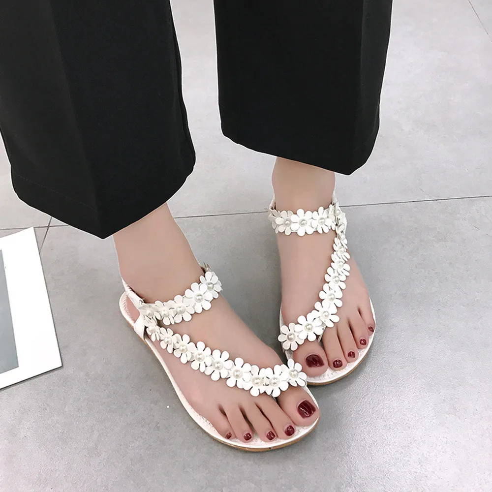 

sandals womens slippers Women Summer Bohemia Flower Beads Flip-flop Shoes Flat Sandals drop shipping wholesale 6.476
