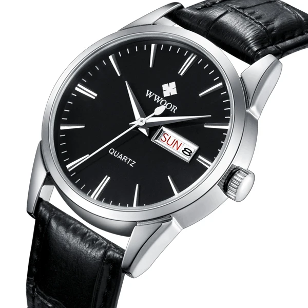 Популярные мужские часы люксовый бренд настоящий кожаный ремешок аналог дисплей Дата мужские часы спортивные кварцевые часы повседневные relogio masculino - Цвет: Black and silver