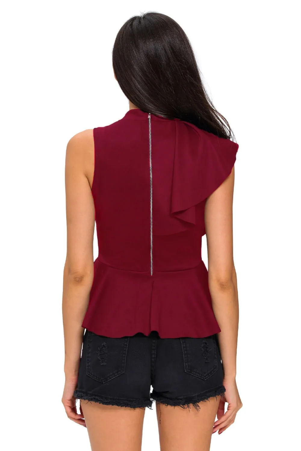 Wine-Asymmetric-Ruffle-Side-Peplum-Top-LC25845-3-3