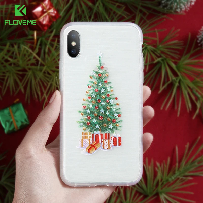FLOVEME Рождественский мягкий чехол для iPhone XR X XS Max 3D рельефные чехлы телефонов 8 7 6 6s