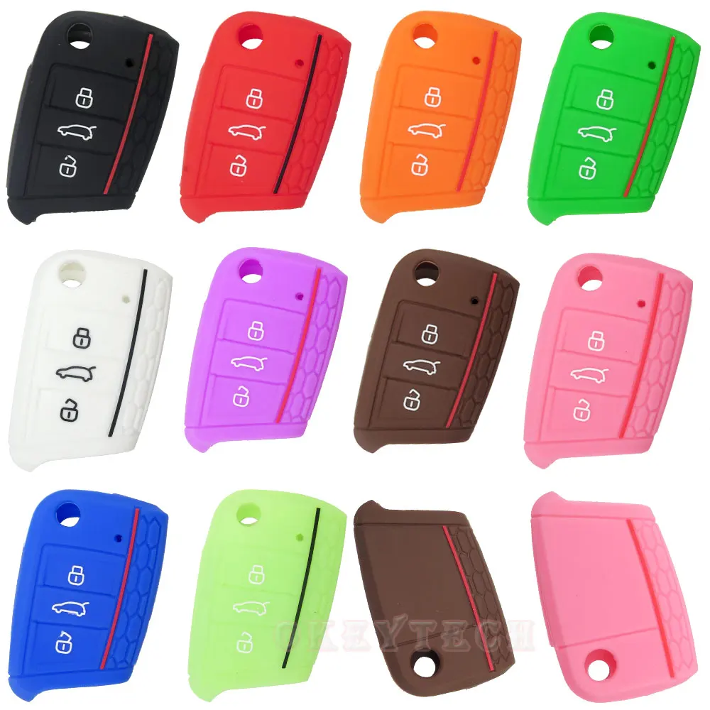 OkeyTech silicone rubber key fob protect cover Silica gel case 3 buttons For VW key Polo 2016 golf 7 MK7 for Skoda A7 seat Leo