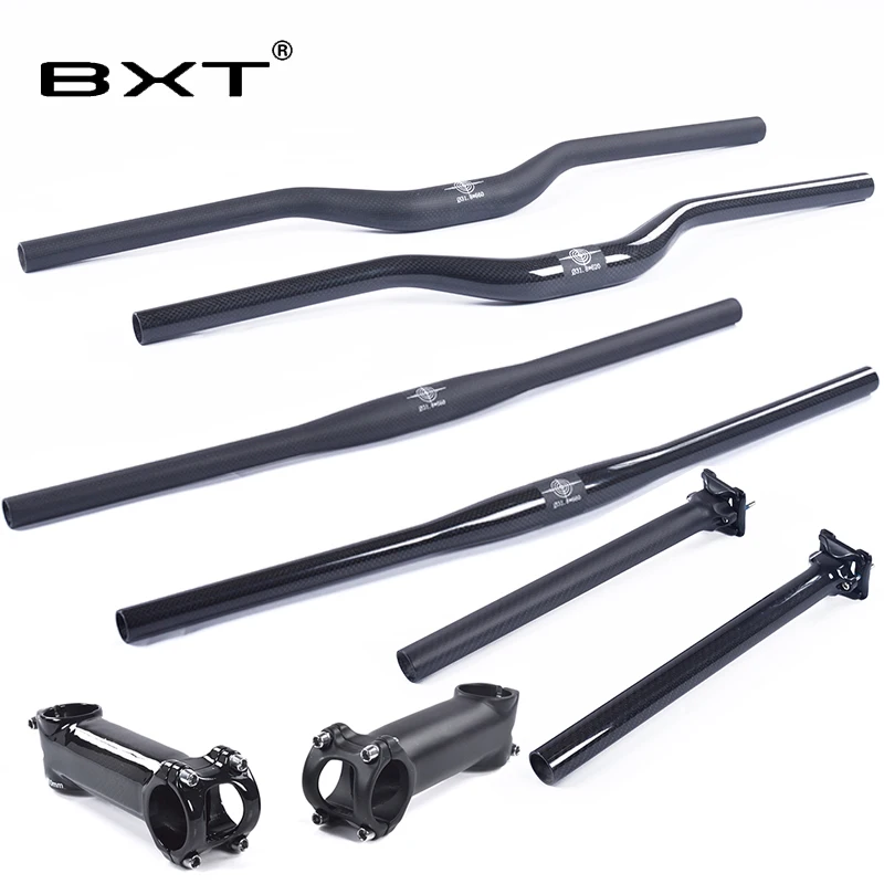 2016 Carbon Fiber MTB Bicycle Parts Set Carbon Flat Or Riser Handlebar Stem Seatpost 3k Glossy