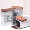 Vintage Metal Square Candy Trinket Tin Storage Box with Wooden Cover Cans Coffee Tea sugar Seasoning Jewelry Case 1