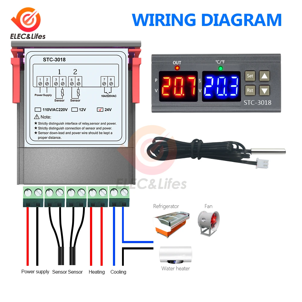 AC 110V 220V 12V 24V DC Цифровой термостат терморегулятор STC 3018 регулятор температуры