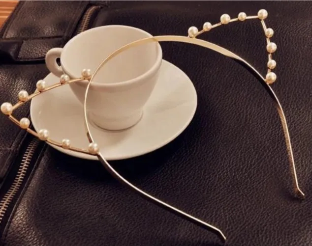 

Women Girls Lace Cat Ears Faux Crystal Rhinestones Alloy Headband Kitty Cosplay Costume Hair Band Hair hoop