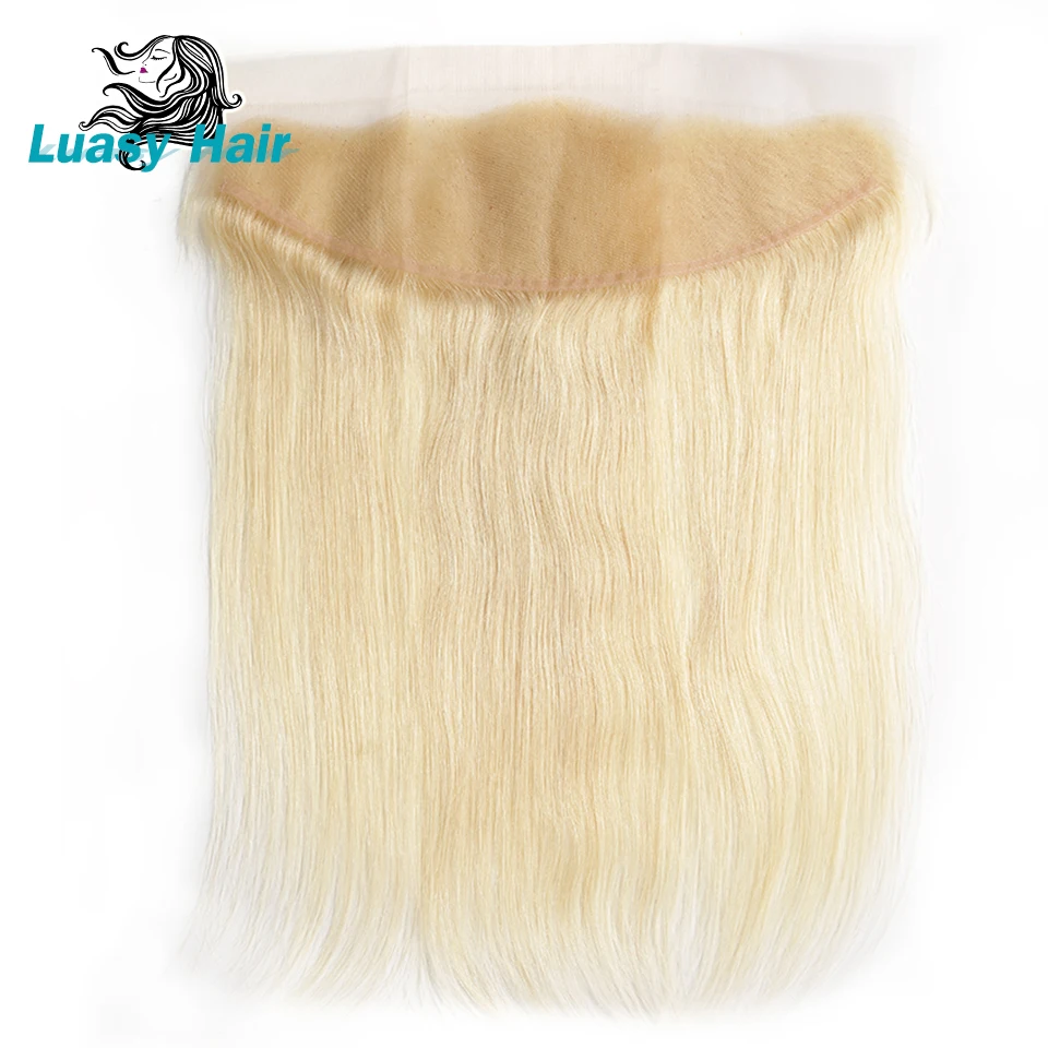 

Luasy Peruvian Straight Human Hair 613 Blonde Lace Frontal Closure 13x4 Ear to Ear Swiss Transparent Lace Remy With Baby Hair