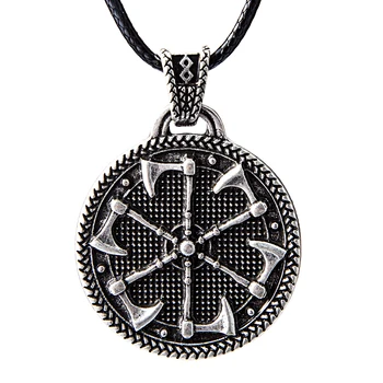 

Double Sided Mens Thunder Shield of Perun Pendant Necklace Slavic Axe Kolovrat Amulet Norse Viking Warrior Odin Grozovik Jewelry