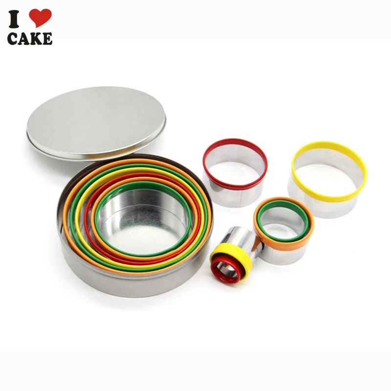 12 Pcs Colorful Pvc Tops Round Cookie Cutter Mold Stainless Steel Circle Mousse Ring cake mold set Decoration Baking Cake Tools | Дом и сад