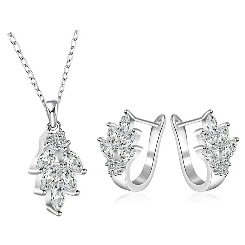 Дизайн женский корейский стиль свадебные посеребренные ювелирные изделия Новое поступление ожерелье и сережки в виде цветка набор Высокое качество s619