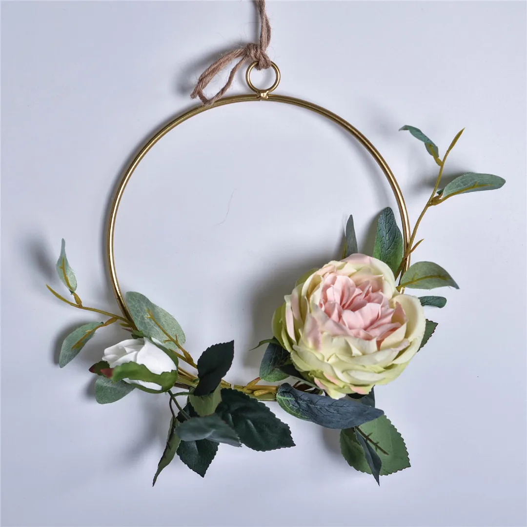 Cilected Iron Artificial Flowers Wreaths Wall Hanging Decoration Floral Hoop Wreath For Wedding Home Party Door Decoration