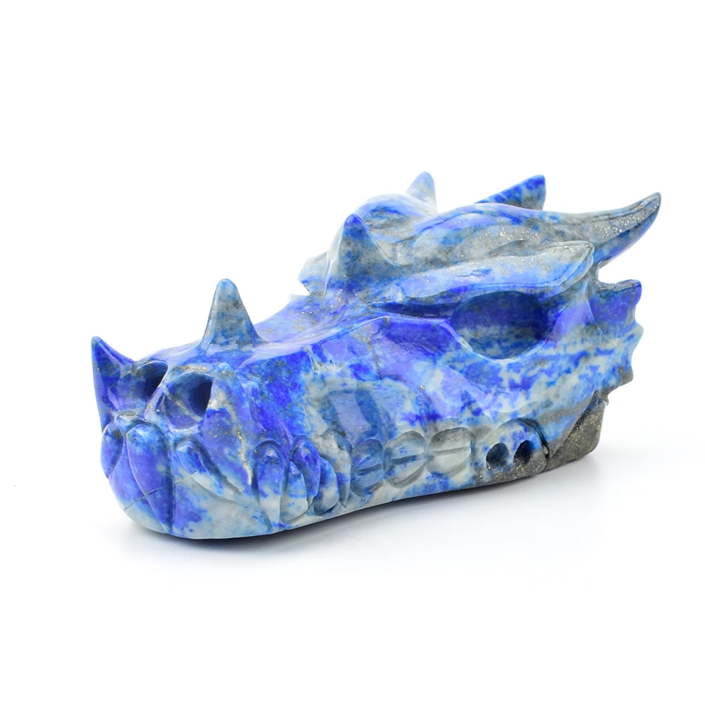 

4.3 '' Lapis Lazuli Stone Skull Carved Dragon Head Skull Figurine Healing Crystal Dragon Craft Cute Statue Home Decor