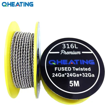 

Qheating Amazing price!!!316L Fused Twisted clapton 24ga*2+32ga 5m/roll for electronic cigarette prebuilt coil
