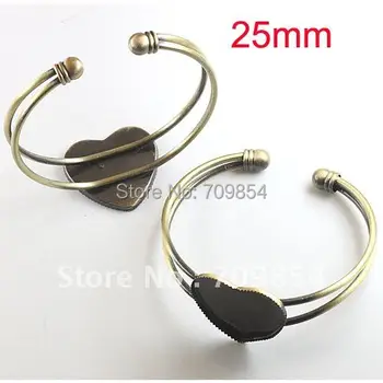 

free shipping!!! 30pcs/lot 25mm love heart antique bronze bracelet jewelry components