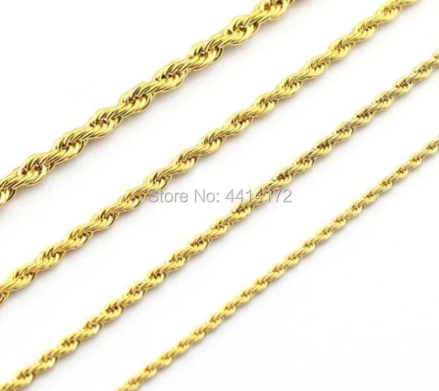 High Quality Gold Color Rope Chain Twisted Stainless Steel Necklace For