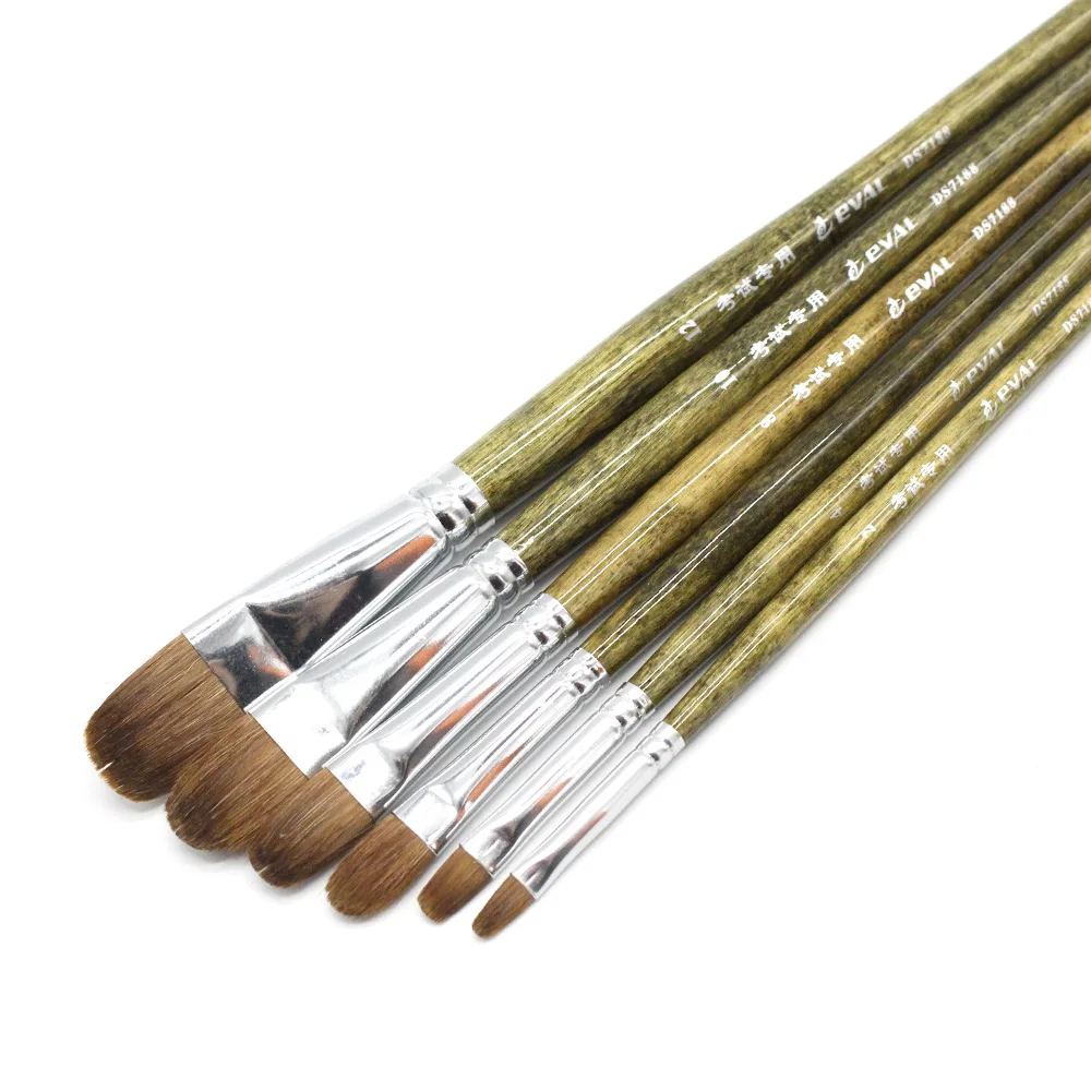 6PCS Filbert Paint Brush Sets Weasel Hair Artist Brushes for Canvas