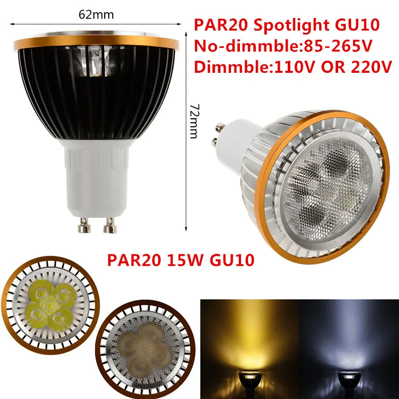 1pcs LED PAR20 Bulbs GU10 15W 5*3W Warm White/Cold White/Pure White