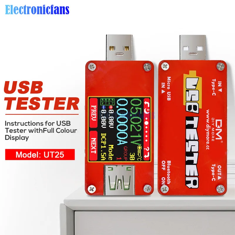 UT25 Micro usb type C ЖК дисплей USB тестер Амперметр Напряжение измеритель тока