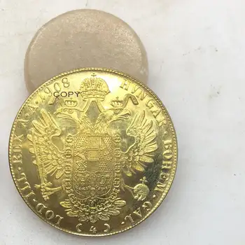 

1908 Austria Habsburg 4 Ducats Franz Joseph I Right Double Headed Austro Hungarian Eagle Crown Gold Coin Brass Metal Copy Coins