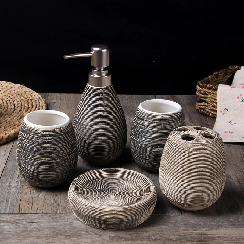 

Creative Hand Drawn Ceramic Sanitary Ware Five-piece Bathroom Supplies Set Washing Cup Set Washing Set
