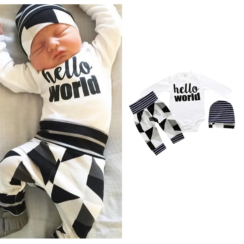 3pcs Newborn Infant Baby Boy Girl jumpsuit Long Sleeve Bodysuits Set Headband for a | Детская одежда и обувь