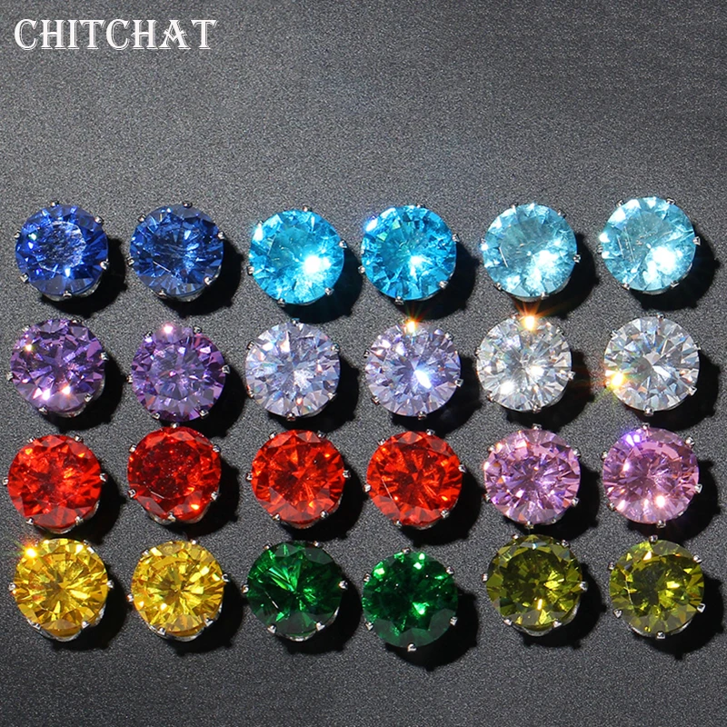 Модная пара 316L хирургическая сталь камень по месяцу рождения пирсинг серьги-гвоздики AAA кубический цирконий Радуга круглые пайетки серьги гвоздики для женщин