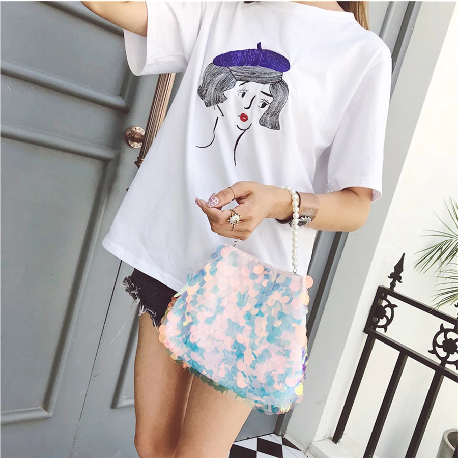 

Japanese Color Dream Blingbling Sequin Pearl Bag Princess Luxury Women Handbag Elegant Evening Bag Design Clutch Bolsa de perlas