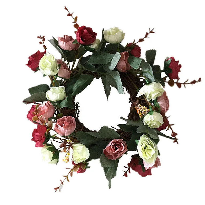 

23cm Artificial Rose Flowers Wreath DIY Rose Floral Wreaths Garland Door Window Hanging Wedding Decoration