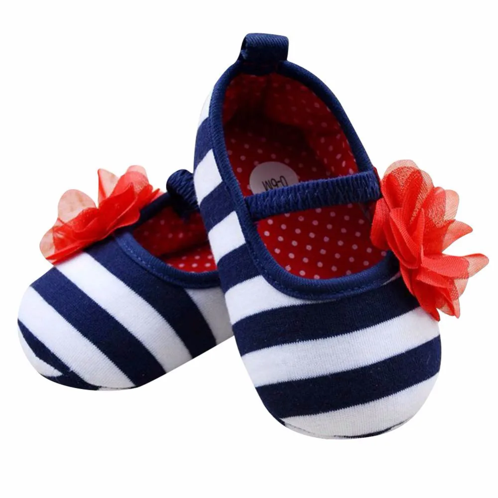 

Hot Baby Stripe Flower Crib Shoes Soft Sole Kid Girls Baby Shoes Prewalker First Walkers