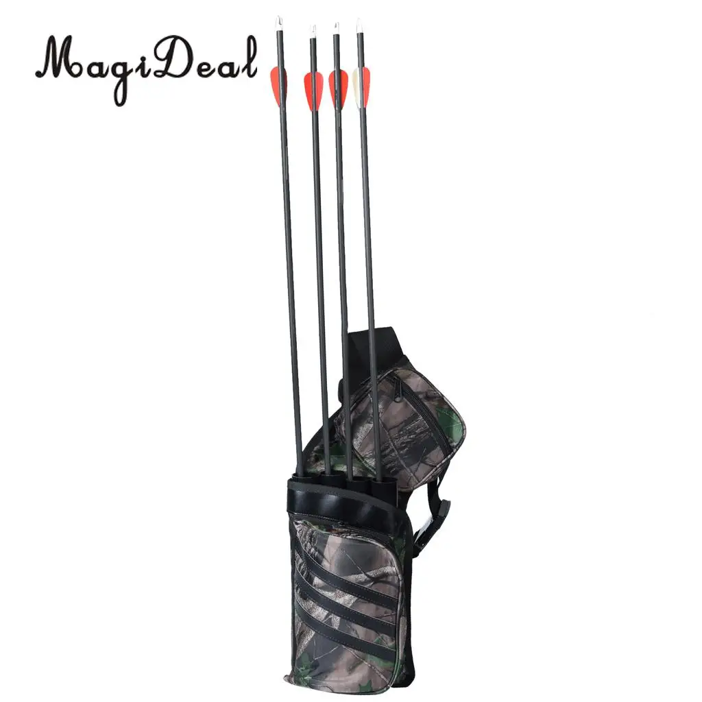 MagiDeal Archery Arrow Quiver Holder Belt Waist Recurve Bow Hunting 4 Tubes Camo Back Side Quiver