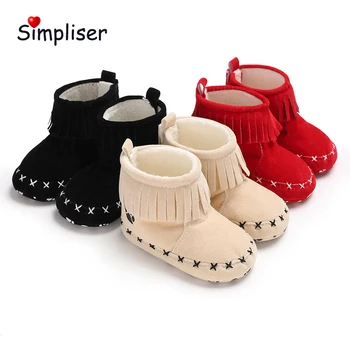 

Tassel Ankle Snow Boots Newborn Baby Winter Warm Shoes Anti-slip Plush First Walkers Infant Toddler Shoes Red Black Botas