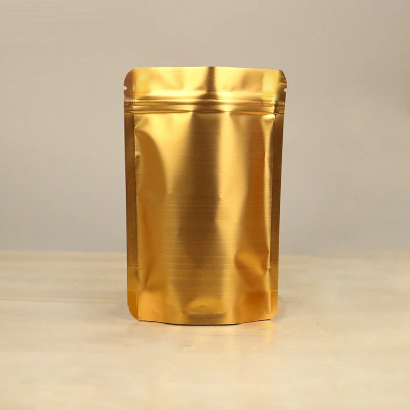 

Many Sizes 50pcs Food Tea Coffee Storage Zip Bag Heat Sealable Gold Aluminum Foil Stand Up Zip Lock Packaging Bags Pouches