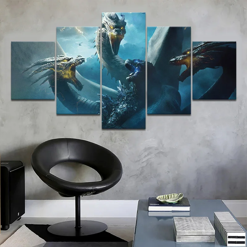

Canvas Hd Prints Poster 5 Panel Godzilla Movie King Of The Monsters Painting Living Room Home Decoration Frame Modular Pictures