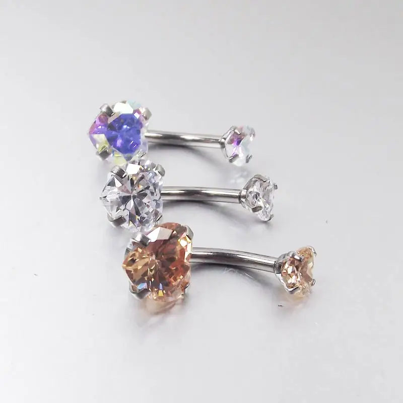 

1 Piece 14G Internally Threaded Belly Button Rings AB Heart Cubic Zirconia Surgical Stainless Steel Body Piercing Jewelry