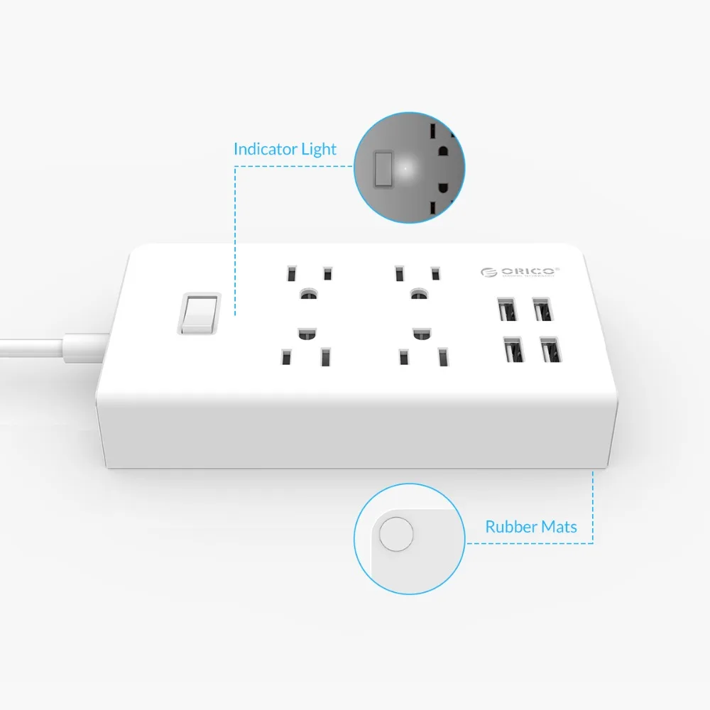 ORICO, электрическая розетка, штепсельная вилка США, силовая лента, 2, AC, 4, AC, защита от перенапряжения, 4, USB, зарядное устройство, 1,5 м, удлинитель
