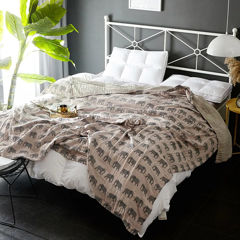 

2019 Grey Elephant Thread Towel Blankets Summer Knitted Quilt 150x200cm/200x230cm Cotton Fabric Air-Condition Nap Quilt