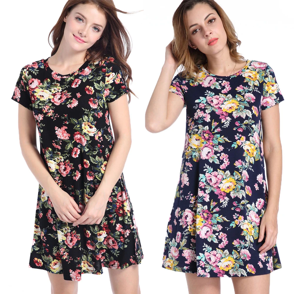 Ladies Summer Mini Dresses Work Wear Office Multicolor Floral Print ...