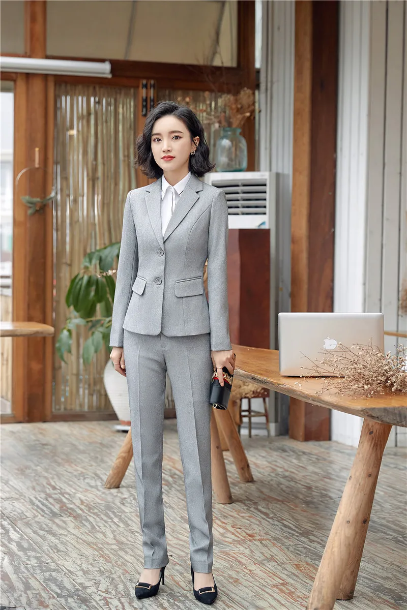 D'affaires Marine 2018 Dames Blazers black Pantsuits Femmes Avec Dark Et grey Pantalon Vestes Nouveauté Costumes Blue Pantalons Pour Uniformes Bleu Conceptions Mode OETpdwqda