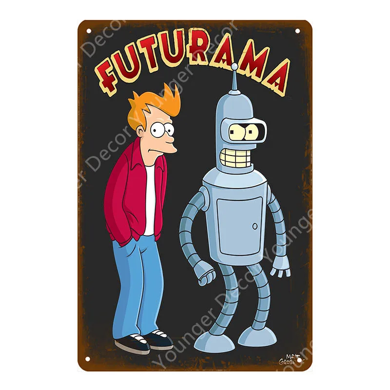 Futurama Comics винтажные металлические знаки, плакат, настенная наклейка, декоративная тарелка для комнаты, мультяшная табличка, домашний декор, настенная живопись - Цвет: YD6298E