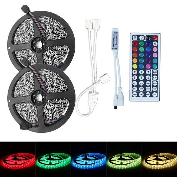 SMD 5050 12 V 300 светодиодный s RGB лента 5 M 10 M 15 M не водонепроницаемый гибкий светодиодный свет полосы многоцветный светодиодное ленточное освещение+ контроллер - Испускаемый цвет: 2x 5m 44key RGB