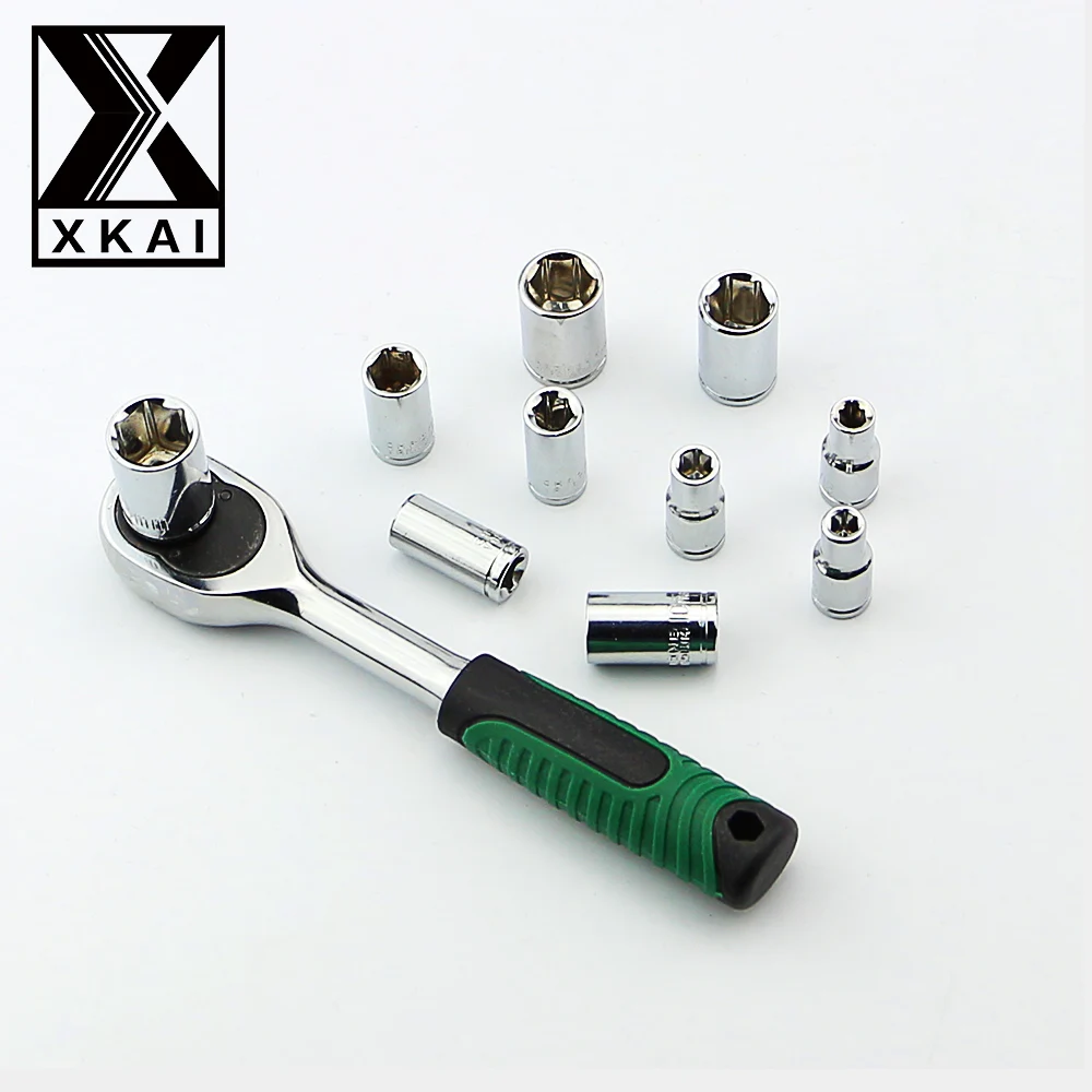 

XKAI 1/4" 4-13mm Socket Wrench head metric socket set socket end kit bolt hexagon allen head torque wrench sleeve head