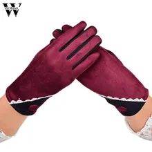 Для женщин бархатные теплые перчатки мягкие наручные толстый рукавица для вождения Полный пальцев перчатки