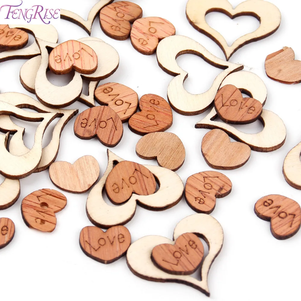 

FENGRISE Decorative Wooden Hearts Craft Wood Love Heart Wedding Table Scatter Decoration DIY Party Supplies Embellishment Button
