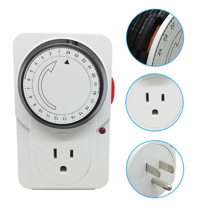 

125V 15A Socket With Timer US ETL Approved Energy Saver Electric Plug Outlet Kitchen Smart Mechanical Plug 24 Hours Timer Switch