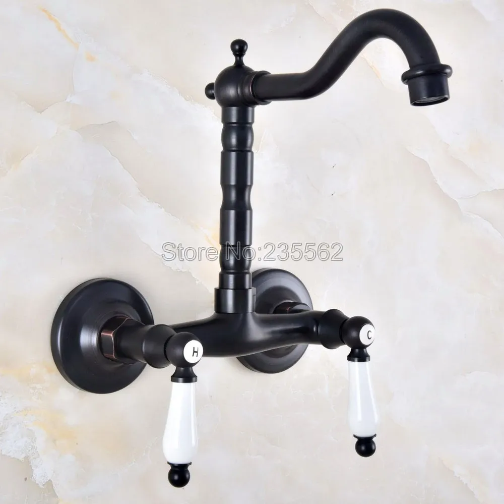 

Black Oil Rubbed Brass Wall Mount Hot&Cold Bathroom Kitchen Basin Sink swivel Faucet Mixer Tap lnf836