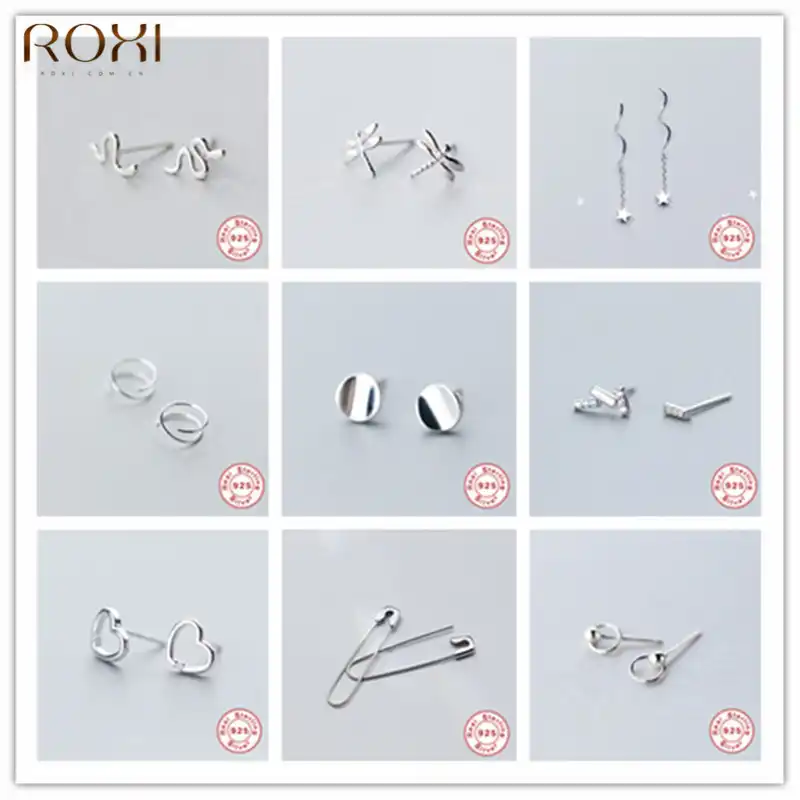 ROXI чистое серебро 925 пробы Серьги для женщин Свадебные ювелирные изделия Мода звезда серьга-гвоздик для пирсинга маленькие серьги ушное кол...