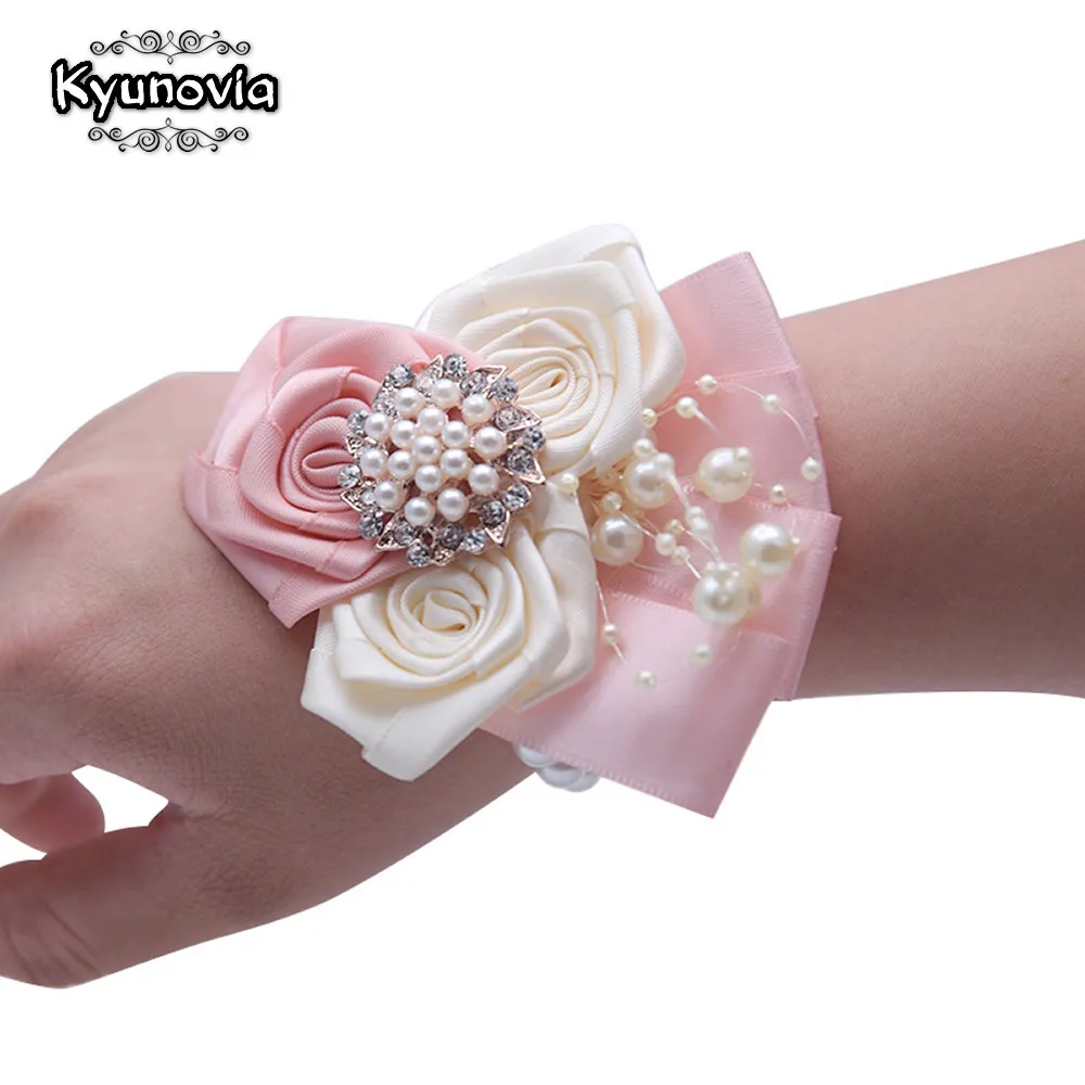 

Kyunovia Artificial Silk Flowers Groomsmen Best Men Wedding Boutonniere Sets Blush Pink Bridal Bridesmaid Wrist Corsages FE93